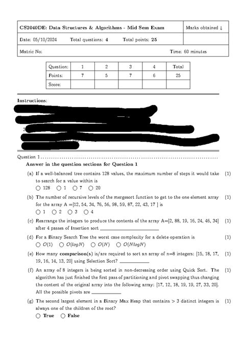 Image result for Data Structures and Algorithms Exam Questions
