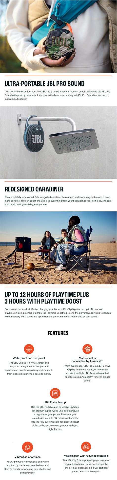 JBL Clip 5, Ultra Portable Waterproof Speaker, JBL Pro Sound, 12 Hours ...