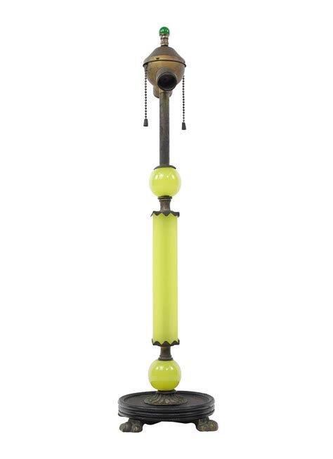 Antique Yellow Uranium Glass Wood Base Table Lamp | Olde Good Things