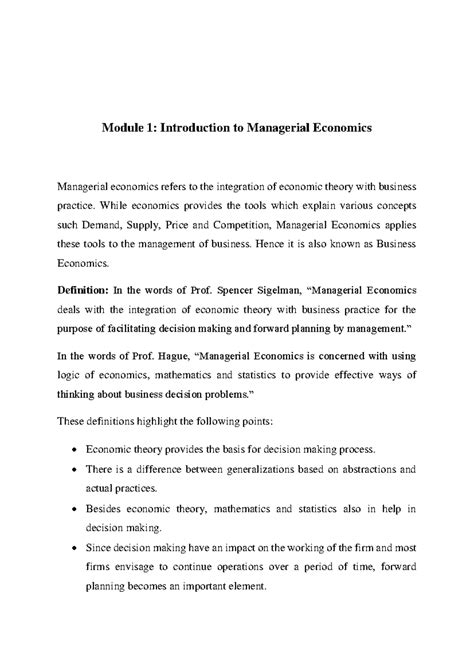 Managerial Economics Module 1 Notes: Concepts and Applications - Studocu
