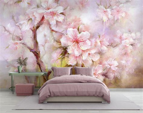Cherry Blossom Floral Painting Wallpaper – Home Decoram