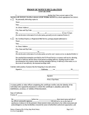 Notice of Intent to File 10-Day Stop Work Notice - Blank Fillable ...