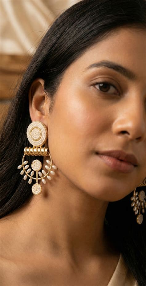 Jalparee 'Ivory luxe' Indo-Western Statement Earrings – Gold & Pearl B