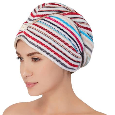 Pinstripe Cotton Hair Wrap Towel | Quick Dry & Absorbent Shower Cap ...