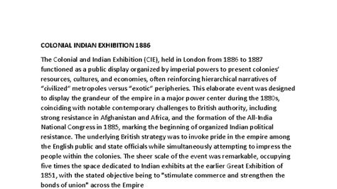Colonial Indian Exhibition 1886: Power, Culture, and Hierarchies - Studocu
