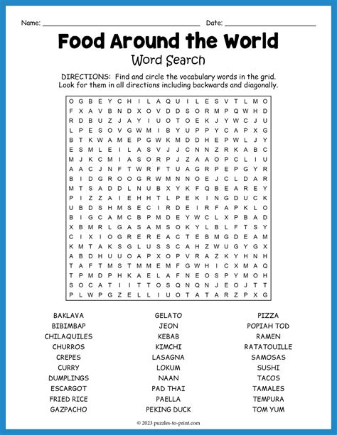 Food Word Search Puzzles Printable