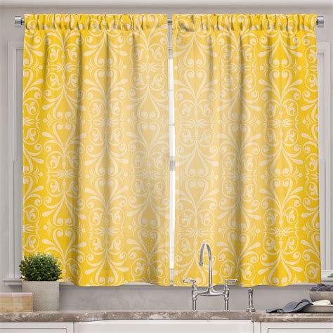 Ambesonne Vintage Yellow Kitchen Curtains, Timeless Royal Motif, 55"x45 ...