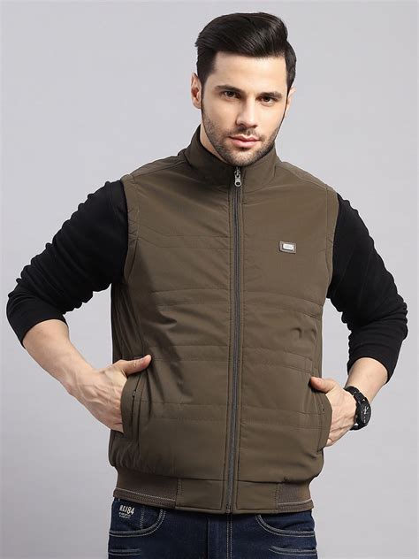 Buy Men Brown Solid Collar Sleeveless Reversible Jacket Online in India ...