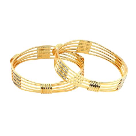 Buy Set of 2 Gold & Silver-Toned Dual Tone Patterned Kada Bangles (2-6 ...