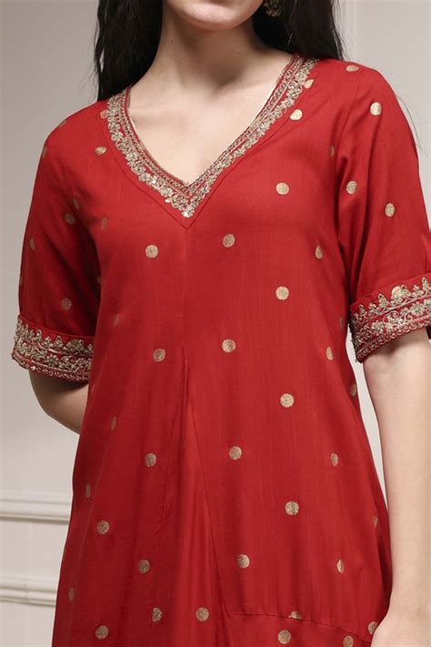 Buy Red Printed Asymmetric A-Line Kurta Online at Biba India