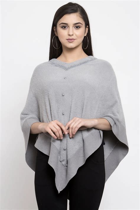 Women Grey Round Neck Loose Fit Poncho – Global Republic