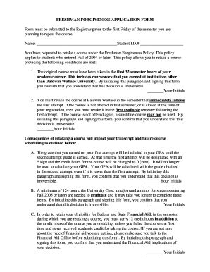 Baldwin Wallace University Freshman Forgiveness Application Form 2012 ...