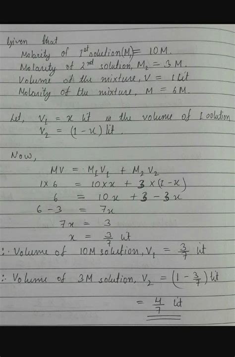 What volume of 7M HCl and 2M HCl should be mixed to obtain 1 litre of ...