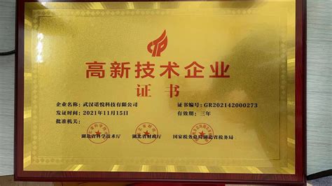 我司荣获高新技术企业证书和武汉市科技“小巨人”企业称号 - 诺悦科技大事记