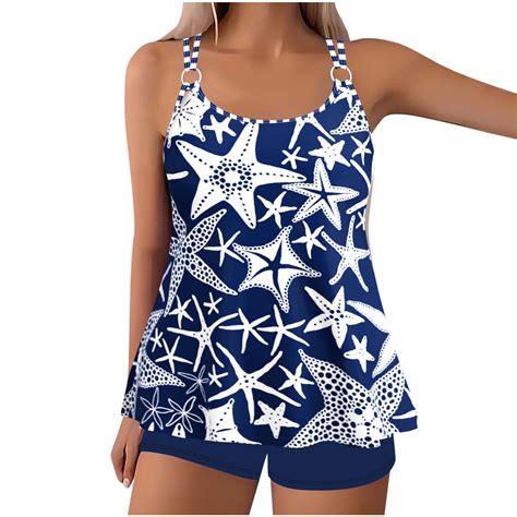 Ugoldhm Women's Plus Size Modest Two-Piece Swimwear with Tropical Print ...