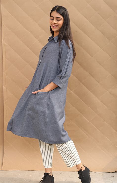 Yonder Blue Shift Wool Twill Tunic – Ihaworld
