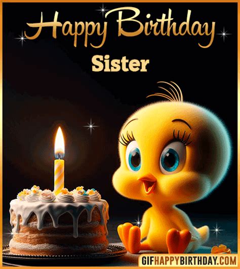 🎉 Happy Birthday Sister GIF 🎂 Funny & Personalized Animated Wishes