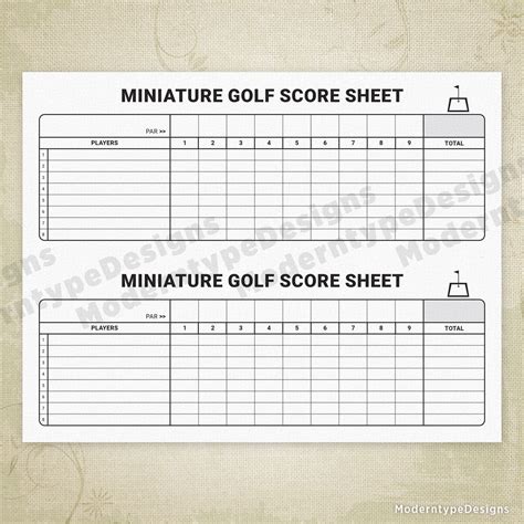 Miniature Golf Scoring Sheet Printable, 1-9 Holes