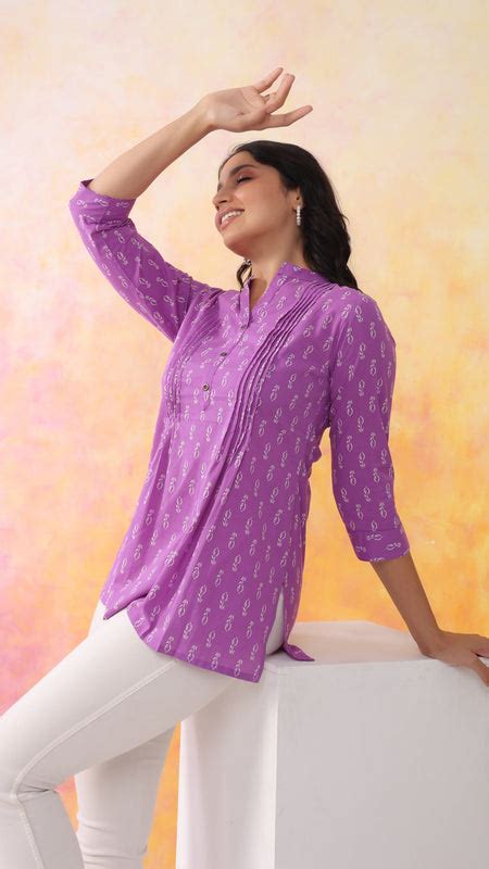 Purple Pure Cotton Casual A-Line 3/4Th Sleeves Top For Women – RimikaJaipur