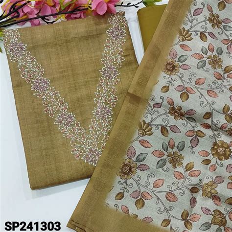 Mehandhi yellow semi tussar salwar material sp241303-Neidhal
