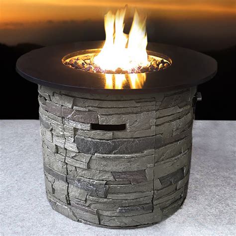 Propane/Natural Gas Fire Pit Table // 32" Marble Top // Cast Stone ...