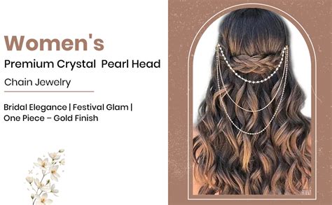 CHIROGRAPHY 1 Pcs Premium Crystal Head Chain Jewelry Pearl Gold Hair ...