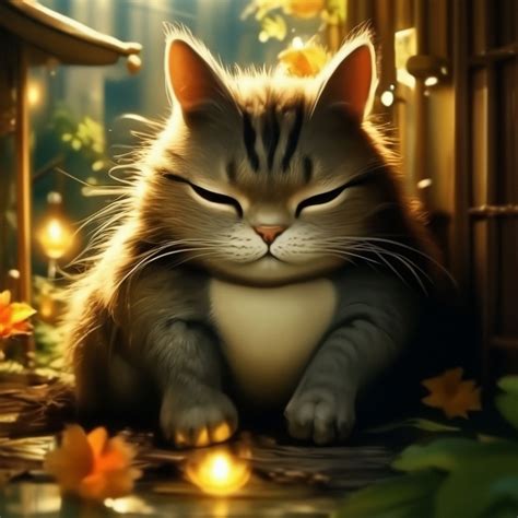 "Sleepy cats, totoro, anime" — image created in Shedevrum