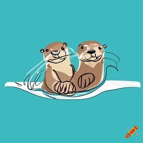 Sea Otters Holding Hands Drawing
