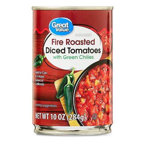 Great Value Fire Roasted Diced Tomatoes with Green Chiles 10 oz for ...