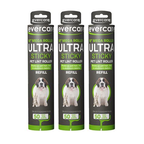Evercare 10” Mega All-Purpose Pet Hair Lint Roller Refills, 3 Pack, 50 ...