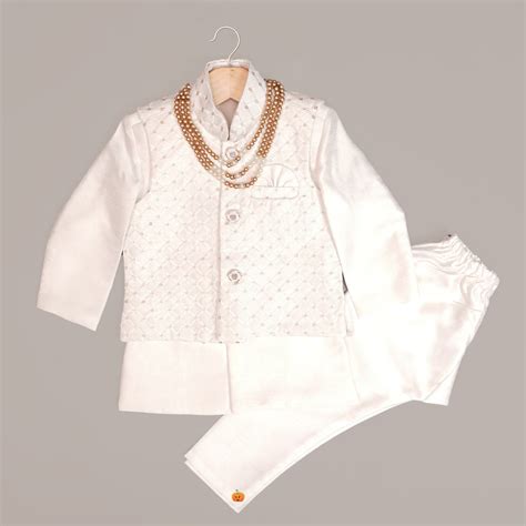 Buy White & Fawn Boys Kurta Pajama with Nehru jacket – Mumkins
