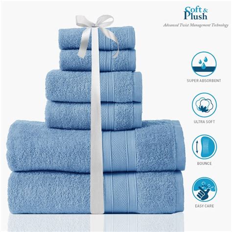 Buy TRIDENT Soft and Plush Blue Textured Cotton Towels - Set of 6 from ...