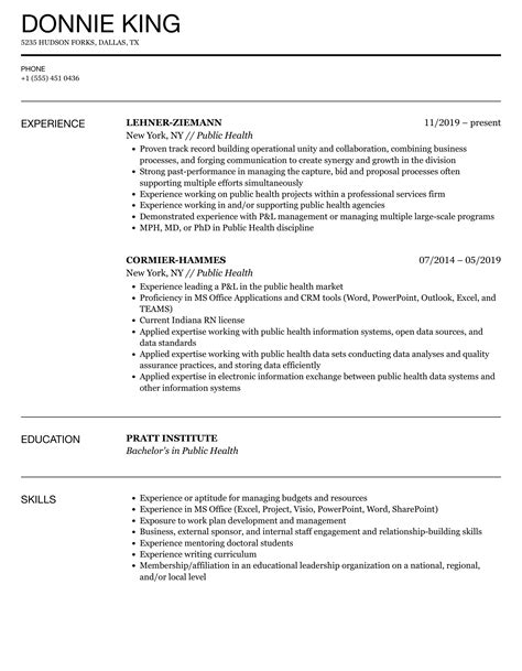 Public Health Resume Samples | Velvet Jobs