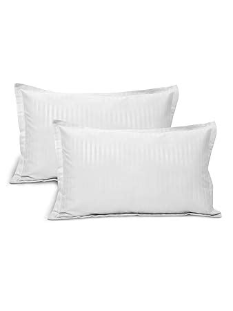 Buy Linenwalas Set of 2 Cotton King Size White Striped Pillow Cover ...