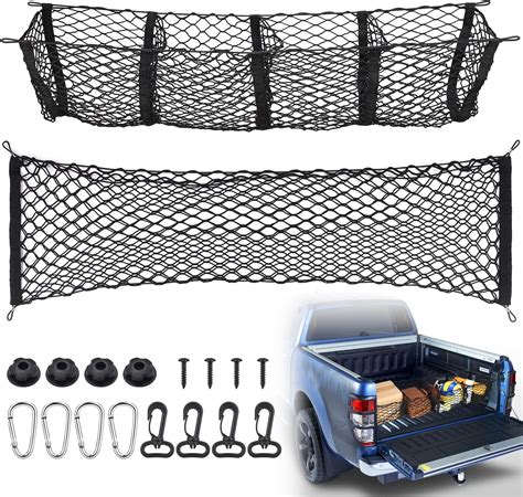 TOBWOLF Truck Bed & Trunk Cargo Net - Stretchable Mesh Organizer with Hooks & Screws, 130x38cm ...