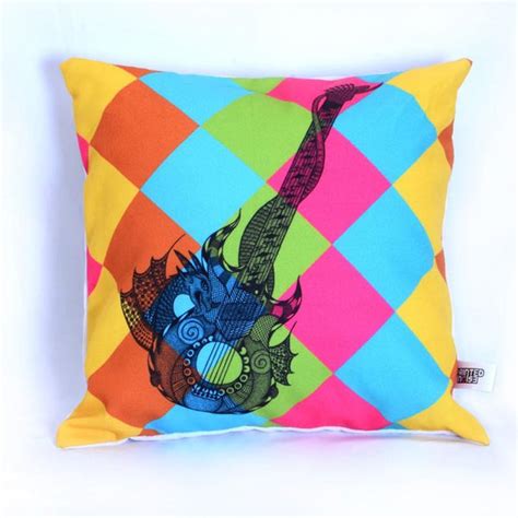 "Designer Guitar Cushion": Orange Red Craft by Sejal M | ArtZolo.com