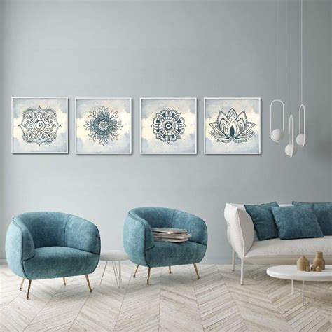 Framed Wall Art Painting Set of 4 on Canvas, Titled: Henna Square ...