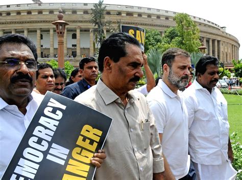 Congress leaders during a protest of opposition MPs at Parliament