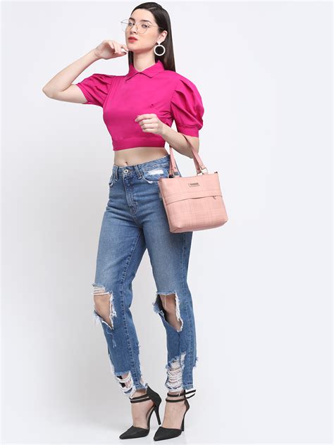 Emeros Women Fuchsia Monochrome Crepe Styled Back Crop Top