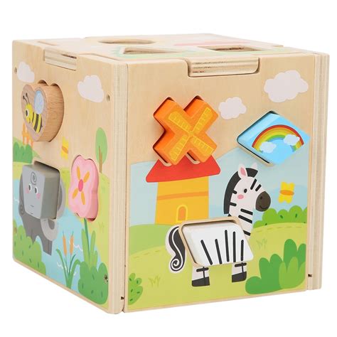 Buy Wooden Shape Sorting Cube Toys Cartoon Intelligence Box Geometric ...