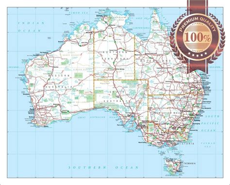Detailed Map of Australian Roads Tear Proof Poster Aus Australia Atlas Wall Diagram Chart ...