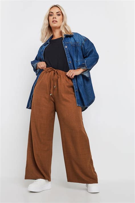 YOURS Plus Size Brown Wide Leg Trousers | Yours Clothing