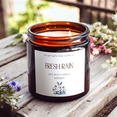 16 oz Fresh Rain Scented Soy Candle | Blue and White Bunny Decor – The ...