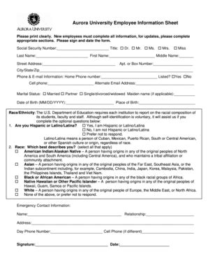 Fillable Online aurora Aurora University Employee Information Sheet ...
