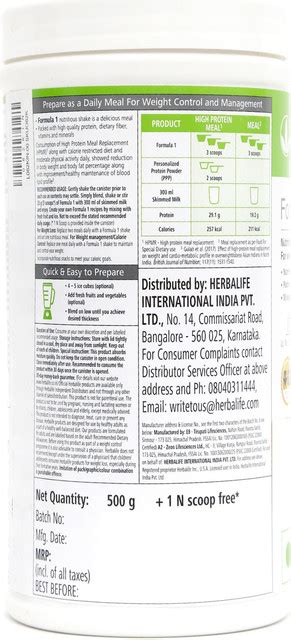 HERBALIFE Formula 1 Nutritional Shake Mix - Chocolate Flavor Plant ...
