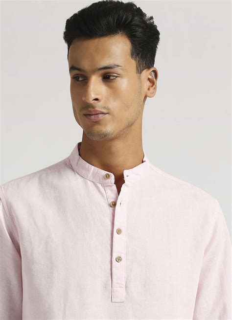 Pink Solid Mandarin Collar Long Sleeve Kurta Placket | Pepe Jeans India