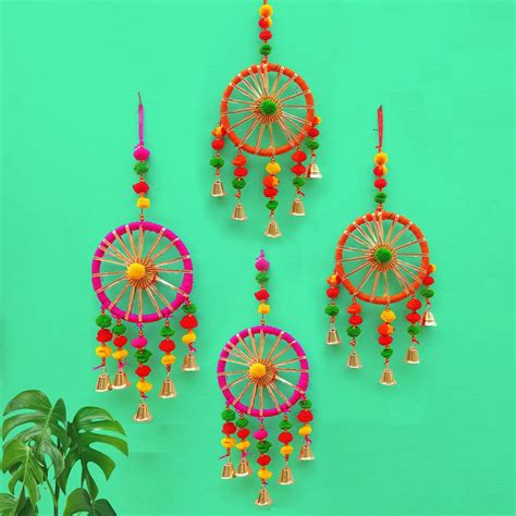 CraftVatika Pom Pom Rajasthani Wall Door Hanging Latkans Toran, Round ...