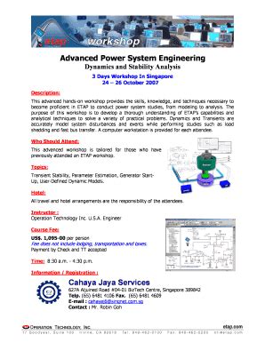 Fillable Online ETAP Advanced Power System Workshop 24 Oct 2007 ...