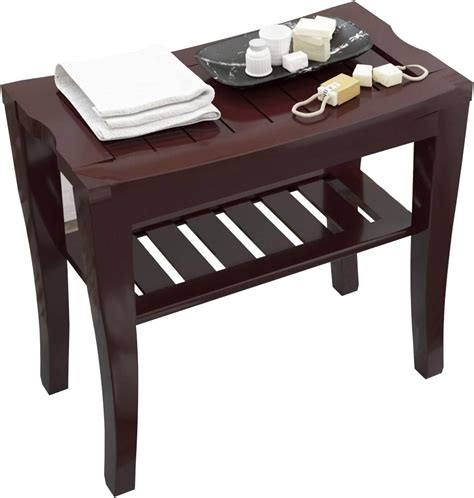 Buy SogesGame Bamboo Shower Bench Stool with Shelf 2-Tier Wood Storage ...