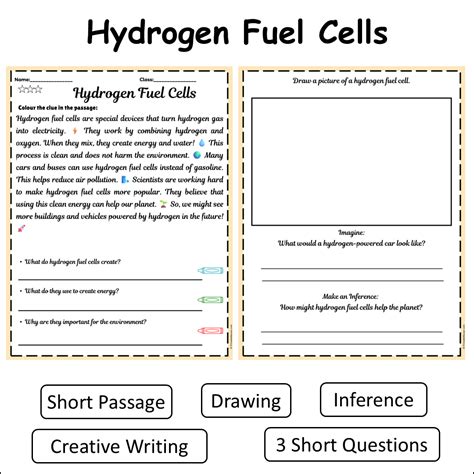 Hydrogen Fuel Cells | Short Reading Comprehension Creative Worksheet ...